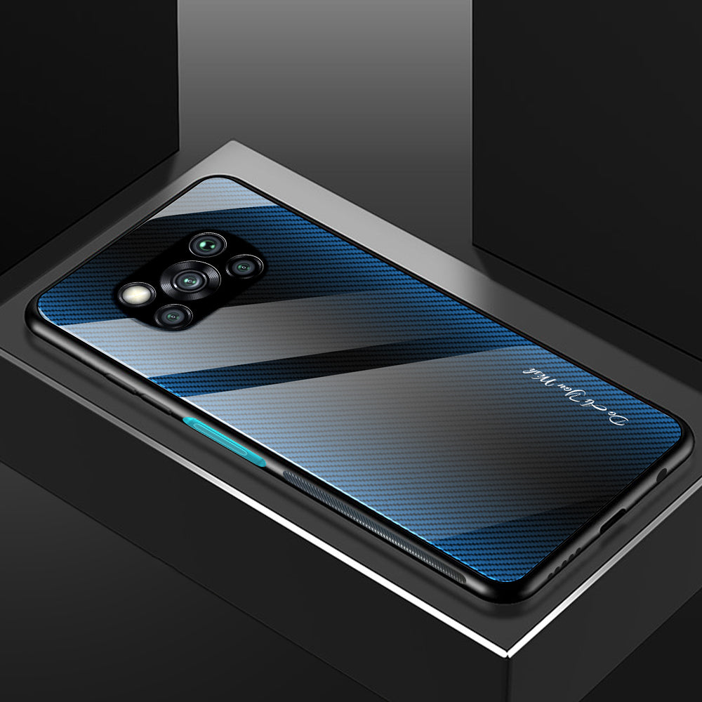 Carbon Fiber Texture Glass Back + TPU Combo Case for Xiaomi Poco X3/Poco X3 NFC
