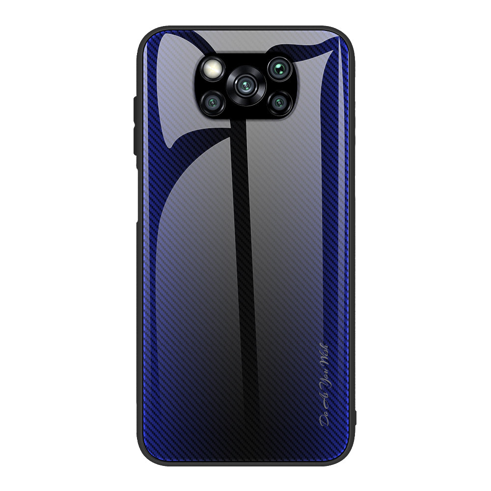 Carbon Fiber Texture Glass Back + TPU Combo Case for Xiaomi Poco X3/Poco X3 NFC