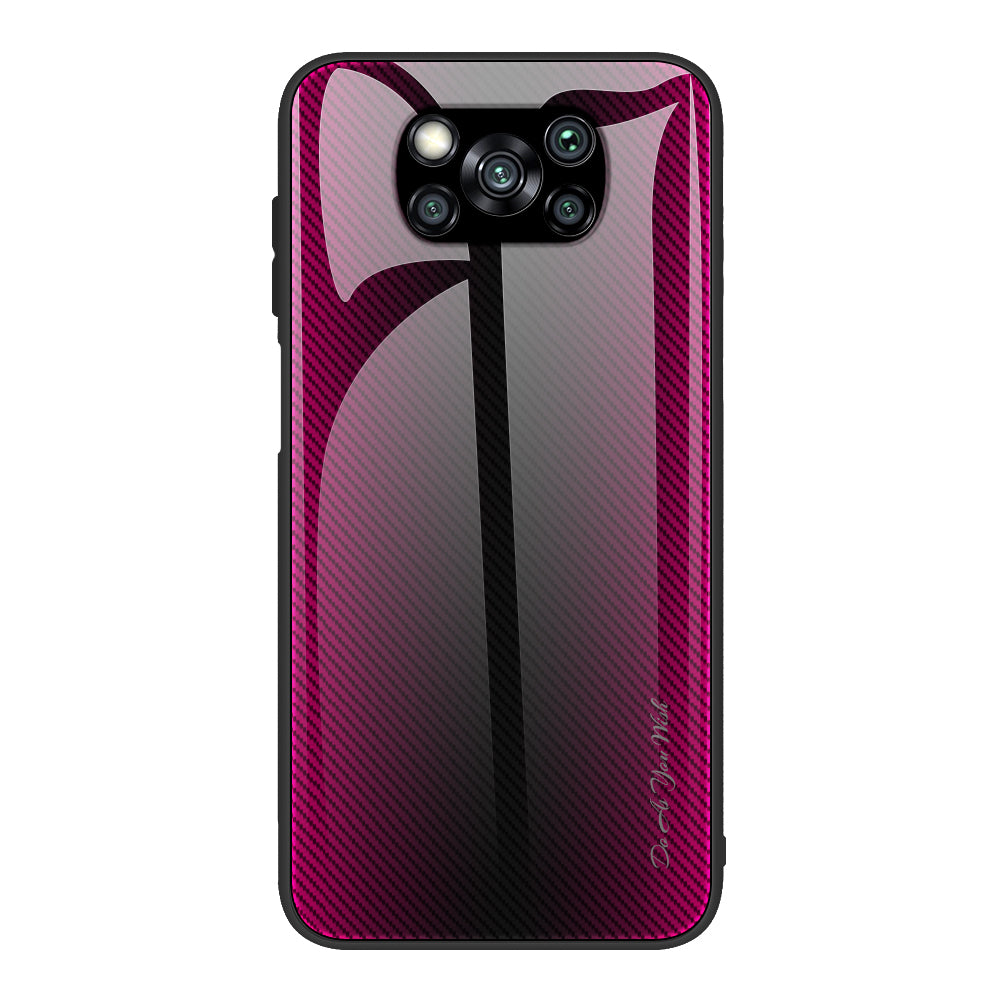 Carbon Fiber Texture Glass Back + TPU Combo Case for Xiaomi Poco X3/Poco X3 NFC