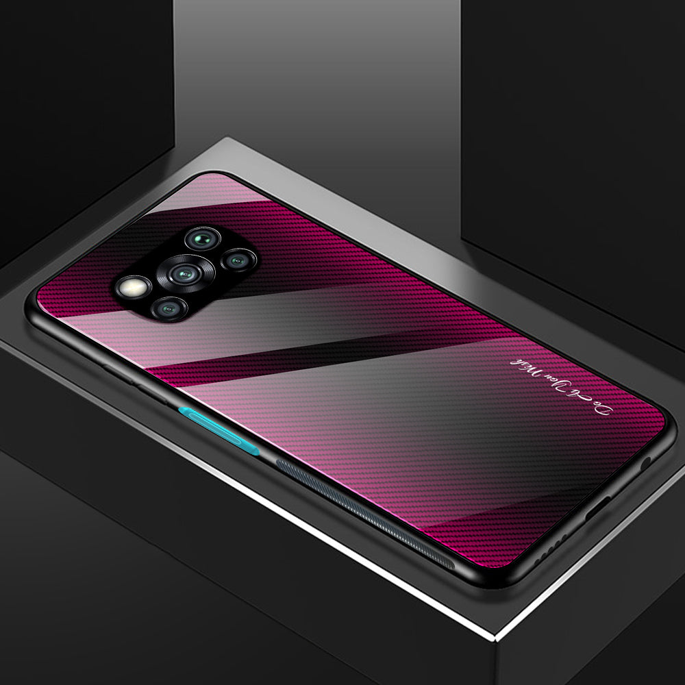 Carbon Fiber Texture Glass Back + TPU Combo Case for Xiaomi Poco X3/Poco X3 NFC