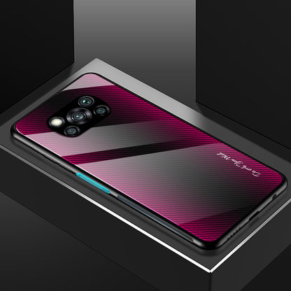 Carbon Fiber Texture Glass Back + TPU Combo Case for Xiaomi Poco X3/Poco X3 NFC