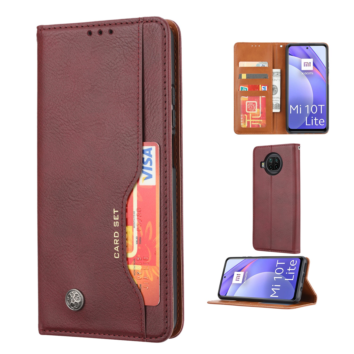 Magnetic Leather Cover Wallet Stand Phone Shell with Inner Wallet and Outer Card Holder for Xiaomi Mi 10T Lite 5G/Redmi Note 9 Pro 5G/Mi 10i 5G