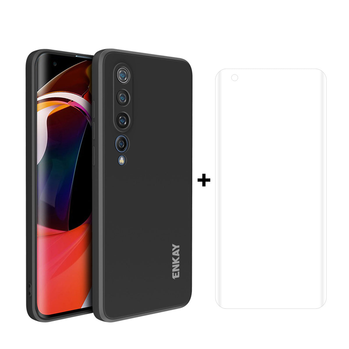 ENKAY ENK-PC0752 Precise Hole Liquid Silicone Straight Edge Phone Cover Case + Full Screen Hot Bending PET HD Screen Protector for Xiaomi Mi 10
