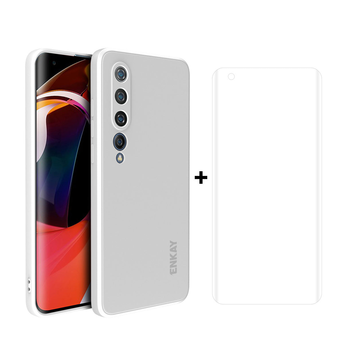 ENKAY ENK-PC0752 Precise Hole Liquid Silicone Straight Edge Phone Cover Case + Full Screen Hot Bending PET HD Screen Protector for Xiaomi Mi 10