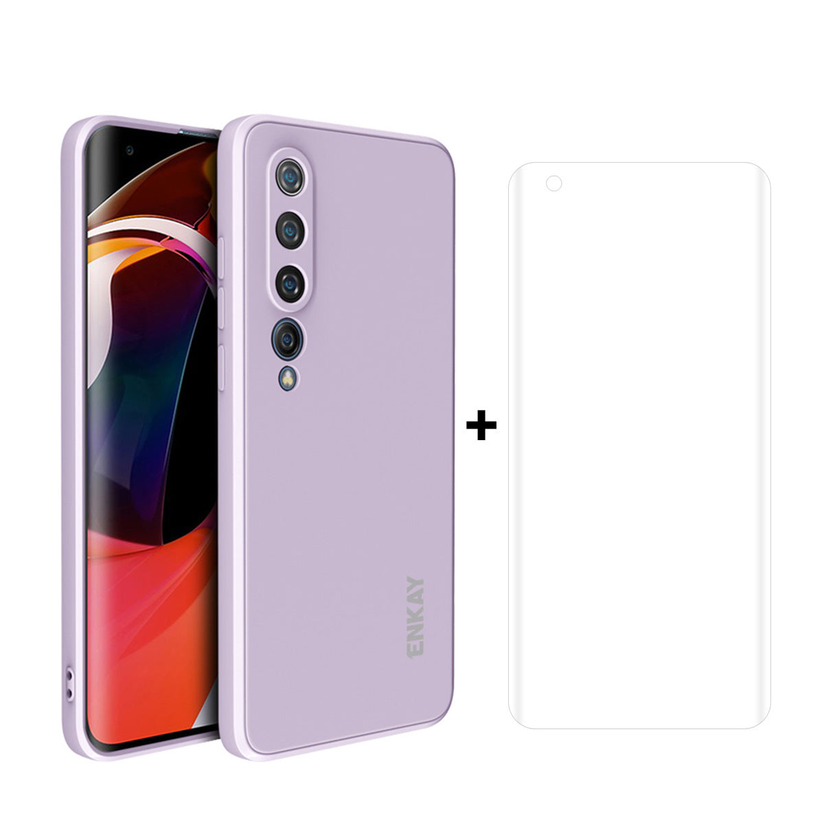 ENKAY ENK-PC0752 Precise Hole Liquid Silicone Straight Edge Phone Cover Case + Full Screen Hot Bending PET HD Screen Protector for Xiaomi Mi 10