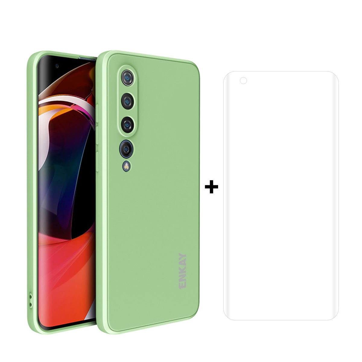 ENKAY ENK-PC0752 Precise Hole Liquid Silicone Straight Edge Phone Cover Case + Full Screen Hot Bending PET HD Screen Protector for Xiaomi Mi 10