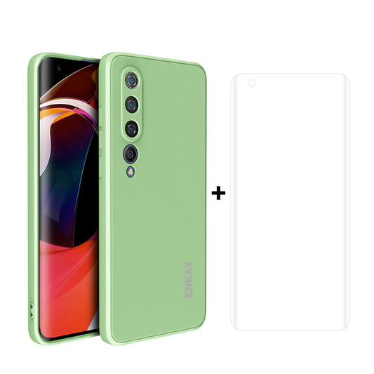 ENKAY ENK-PC0752 Precise Hole Liquid Silicone Straight Edge Phone Cover Case + Full Screen Hot Bending PET HD Screen Protector for Xiaomi Mi 10