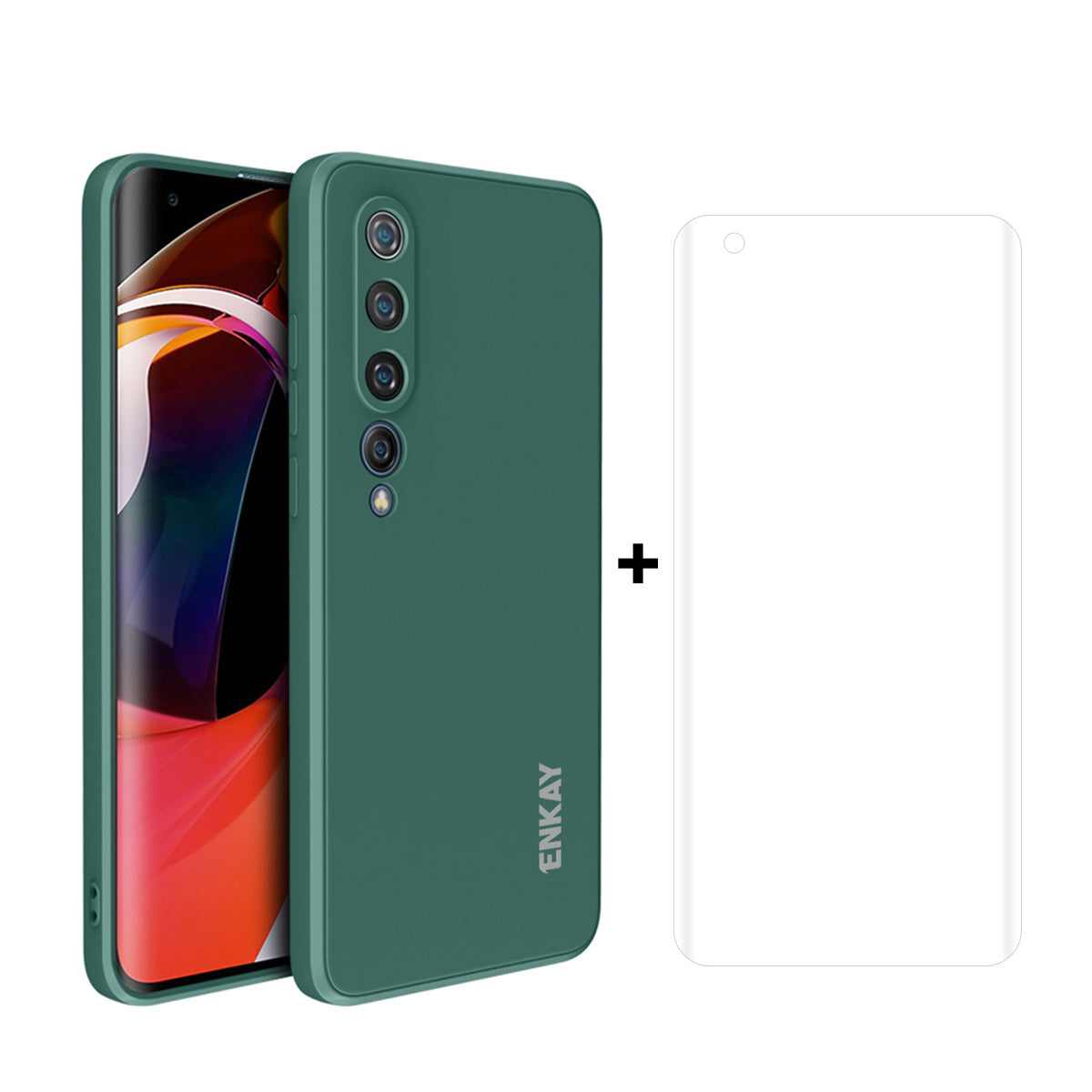 ENKAY ENK-PC0752 Precise Hole Liquid Silicone Straight Edge Phone Cover Case + Full Screen Hot Bending PET HD Screen Protector for Xiaomi Mi 10