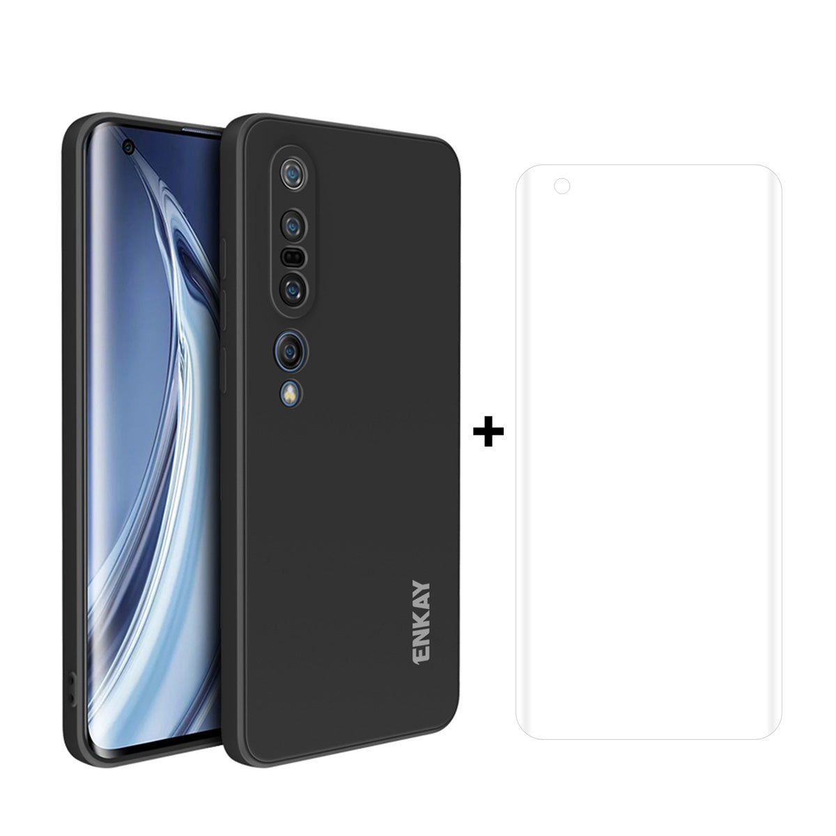 ENKAY ENK-PC0762 2 in 1 Straight Edge Precise Hole Silicone Phone Cover Case + Full Screen Hot Bending PET Screen Protector for Xiaomi Mi 10 Pro
