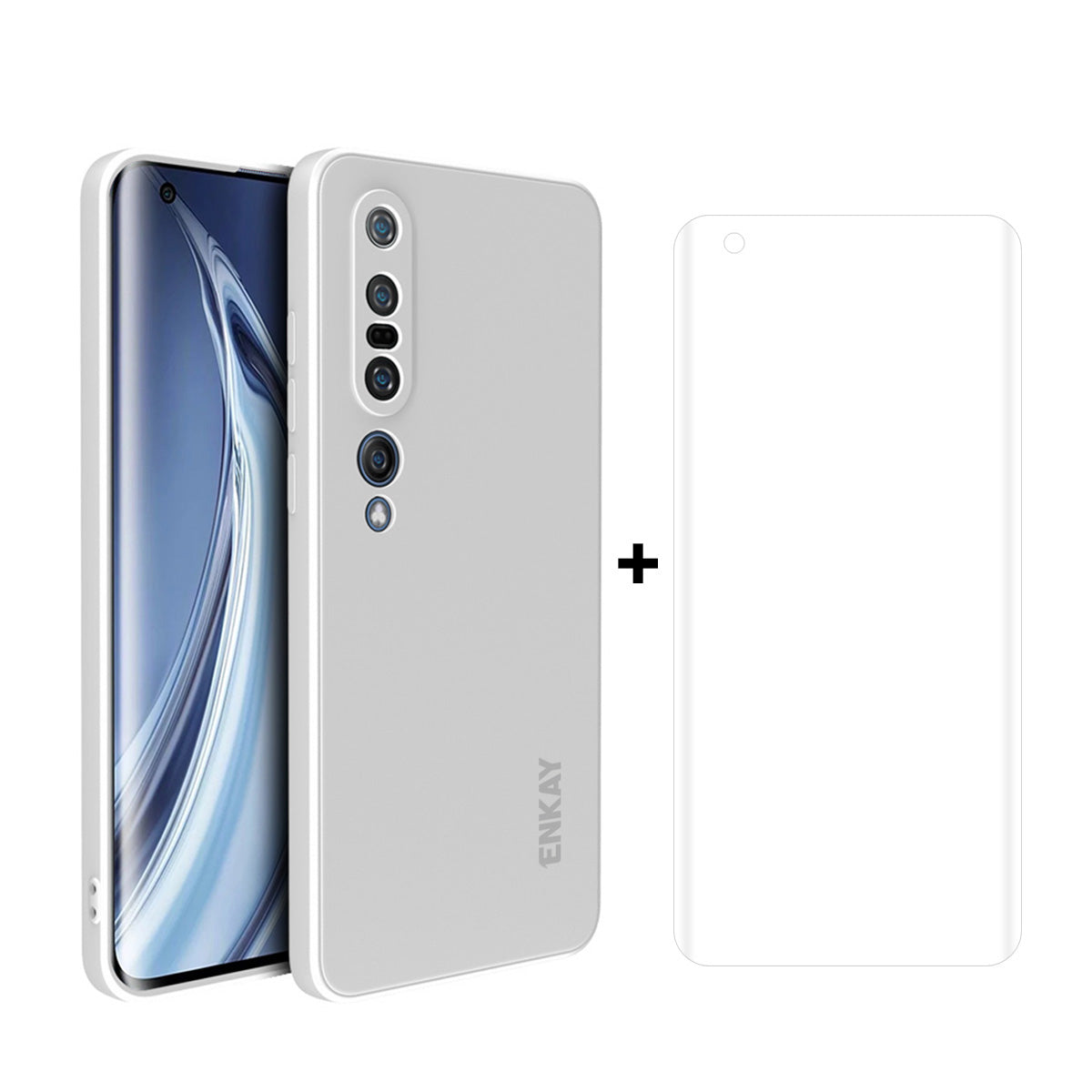 ENKAY ENK-PC0762 2 in 1 Straight Edge Precise Hole Silicone Phone Cover Case + Full Screen Hot Bending PET Screen Protector for Xiaomi Mi 10 Pro
