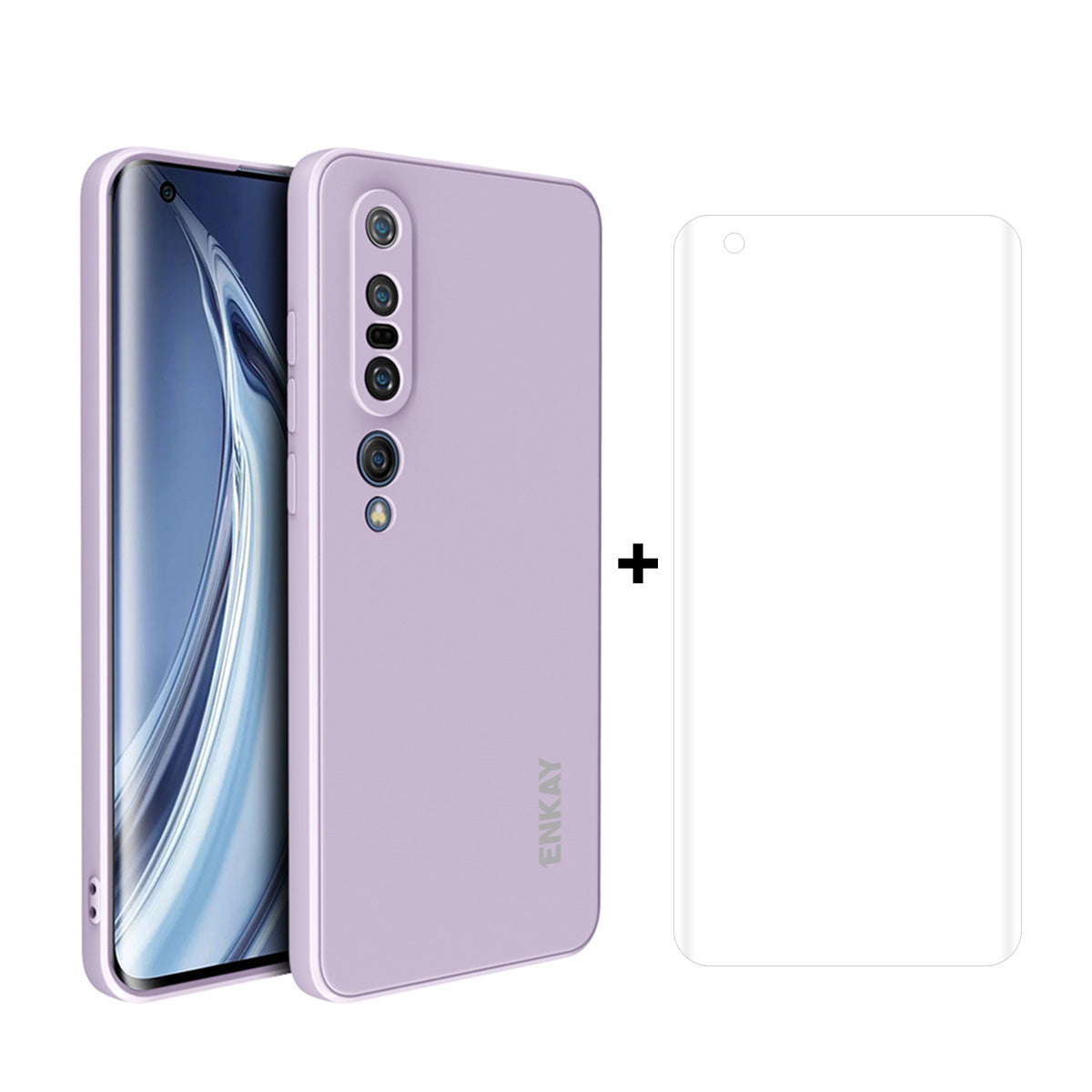 ENKAY ENK-PC0762 2 in 1 Straight Edge Precise Hole Silicone Phone Cover Case + Full Screen Hot Bending PET Screen Protector for Xiaomi Mi 10 Pro