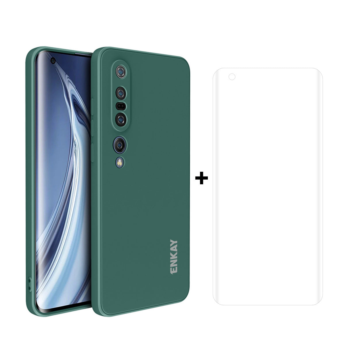 ENKAY ENK-PC0762 2 in 1 Straight Edge Precise Hole Silicone Phone Cover Case + Full Screen Hot Bending PET Screen Protector for Xiaomi Mi 10 Pro