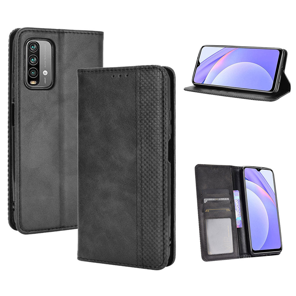 Retro Style Phone Case for Xiaomi Redmi Note 9 4G/9 Power/Redmi 9T Magnetic PU Leather Cover with Wallet Stand