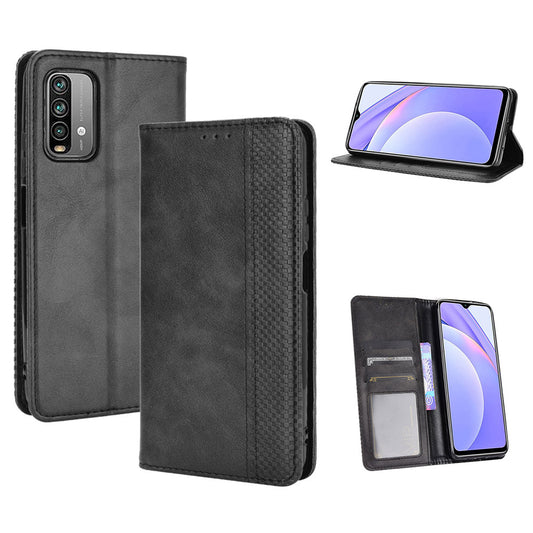 Retro Style Phone Case for Xiaomi Redmi Note 9 4G/9 Power/Redmi 9T Magnetic PU Leather Cover with Wallet Stand