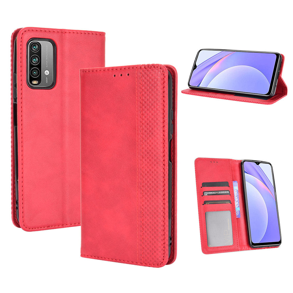Retro Style Phone Case for Xiaomi Redmi Note 9 4G/9 Power/Redmi 9T Magnetic PU Leather Cover with Wallet Stand