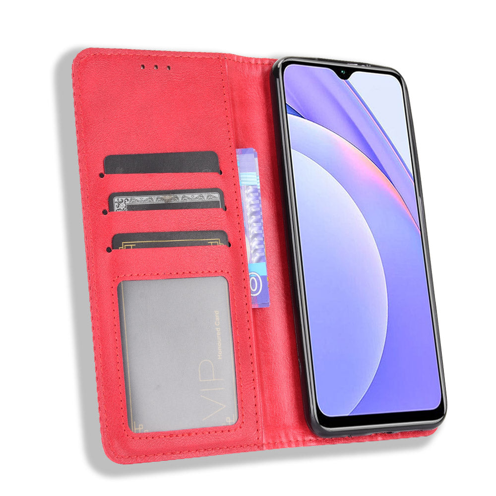 Retro Style Phone Case for Xiaomi Redmi Note 9 4G/9 Power/Redmi 9T Magnetic PU Leather Cover with Wallet Stand