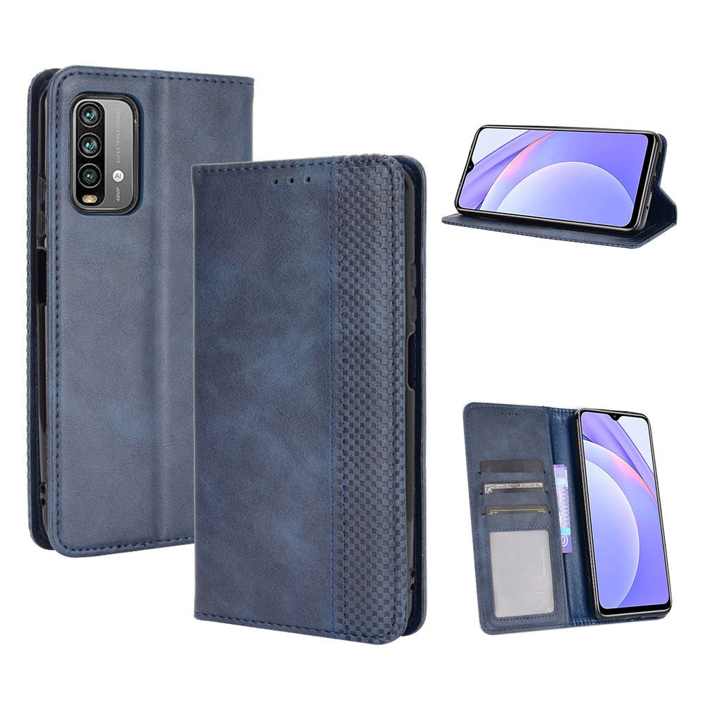 Retro Style Phone Case for Xiaomi Redmi Note 9 4G/9 Power/Redmi 9T Magnetic PU Leather Cover with Wallet Stand