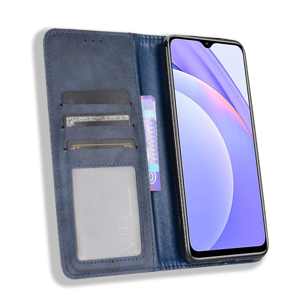 Retro Style Phone Case for Xiaomi Redmi Note 9 4G/9 Power/Redmi 9T Magnetic PU Leather Cover with Wallet Stand