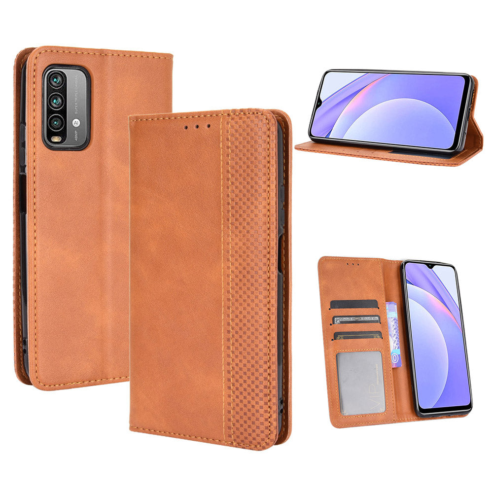 Retro Style Phone Case for Xiaomi Redmi Note 9 4G/9 Power/Redmi 9T Magnetic PU Leather Cover with Wallet Stand