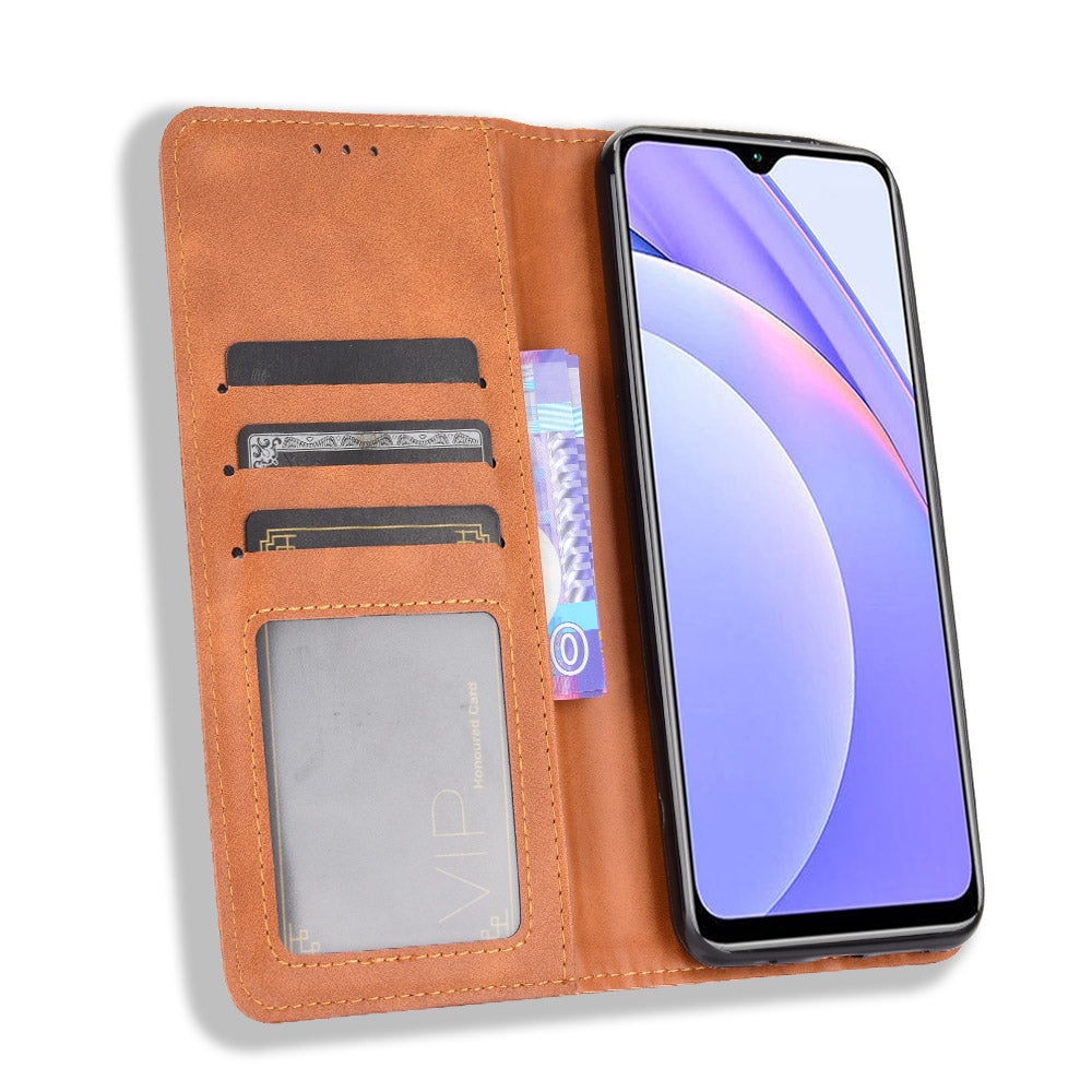 Retro Style Phone Case for Xiaomi Redmi Note 9 4G/9 Power/Redmi 9T Magnetic PU Leather Cover with Wallet Stand