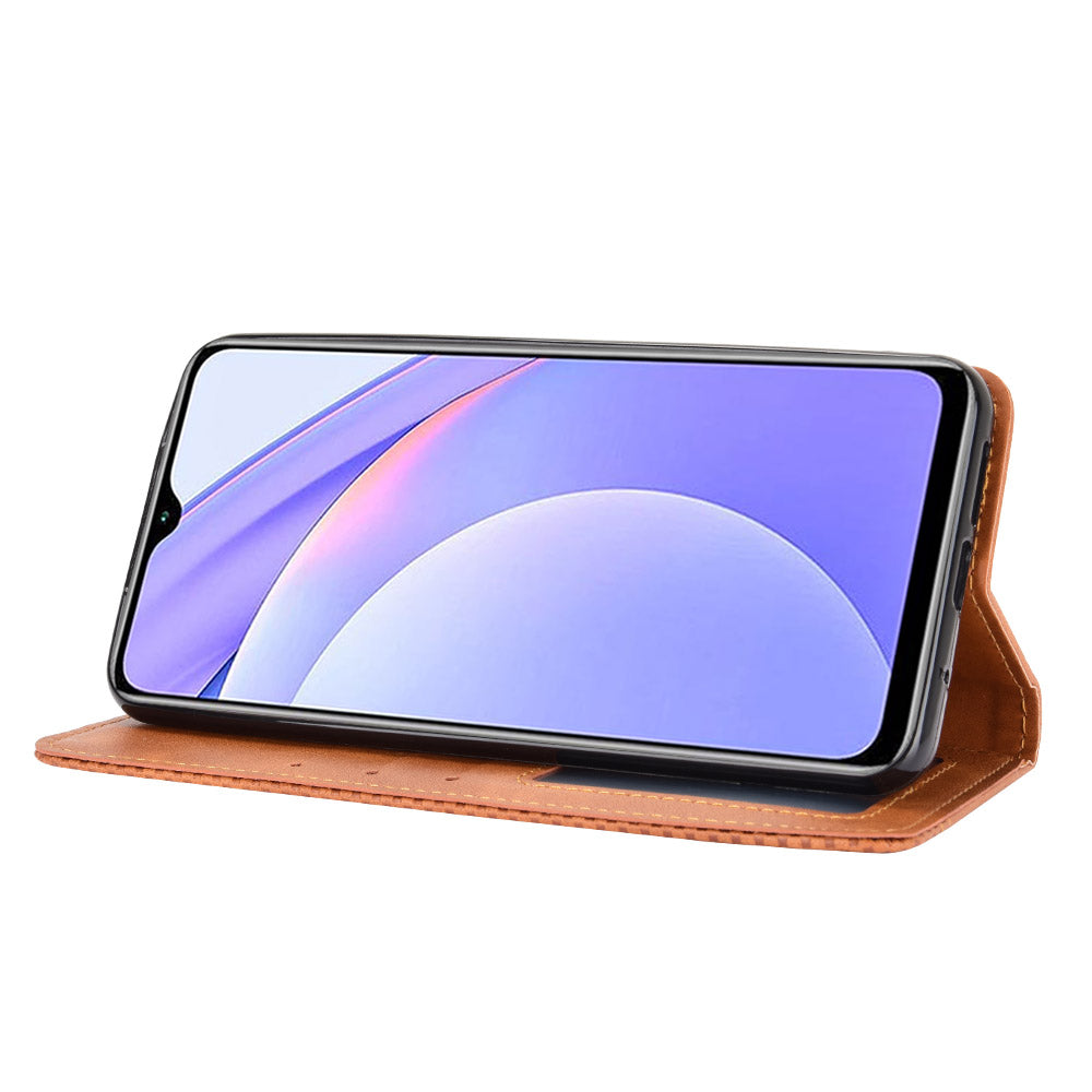Retro Style Phone Case for Xiaomi Redmi Note 9 4G/9 Power/Redmi 9T Magnetic PU Leather Cover with Wallet Stand