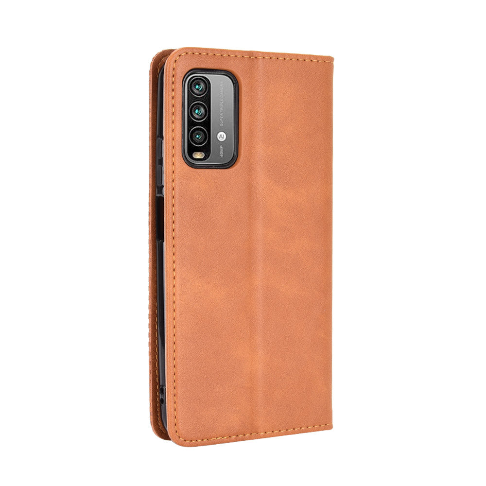 Retro Style Phone Case for Xiaomi Redmi Note 9 4G/9 Power/Redmi 9T Magnetic PU Leather Cover with Wallet Stand