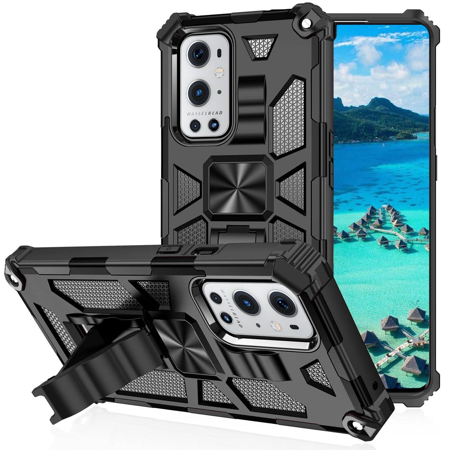 Armor Shockproof Kickstand PC TPU Phone Case with Magnetic Metal Sheet for OnePlus 9 Pro