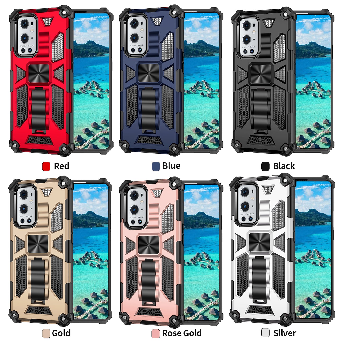 Armor Shockproof Kickstand PC TPU Phone Case with Magnetic Metal Sheet for OnePlus 9 Pro