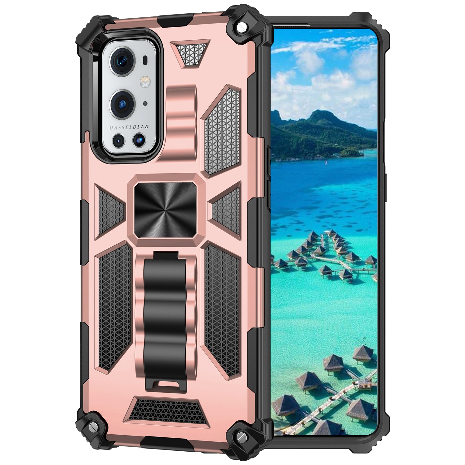 Armor Shockproof Kickstand PC TPU Phone Case with Magnetic Metal Sheet for OnePlus 9 Pro