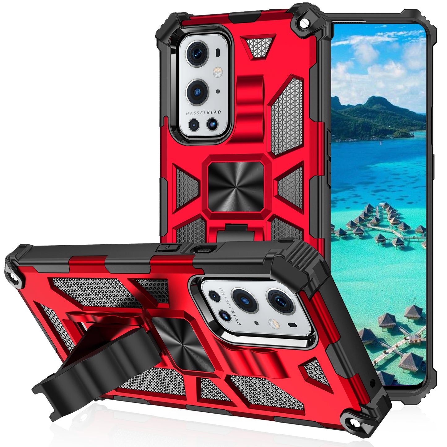 Armor Shockproof Kickstand PC TPU Phone Case with Magnetic Metal Sheet for OnePlus 9 Pro