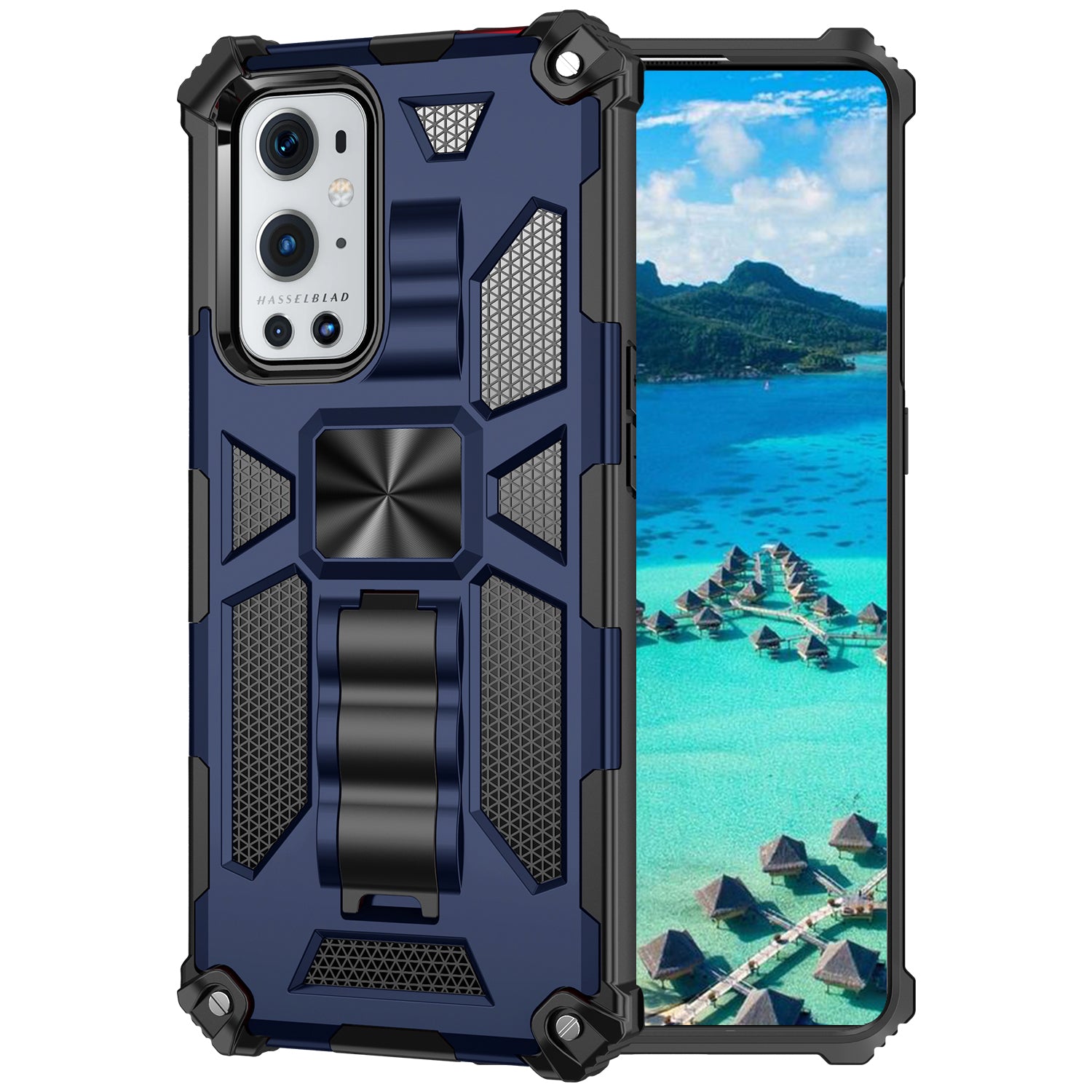 Armor Shockproof Kickstand PC TPU Phone Case with Magnetic Metal Sheet for OnePlus 9 Pro