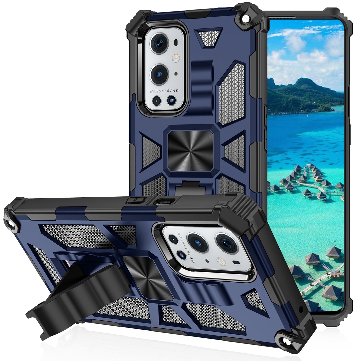 Armor Shockproof Kickstand PC TPU Phone Case with Magnetic Metal Sheet for OnePlus 9 Pro