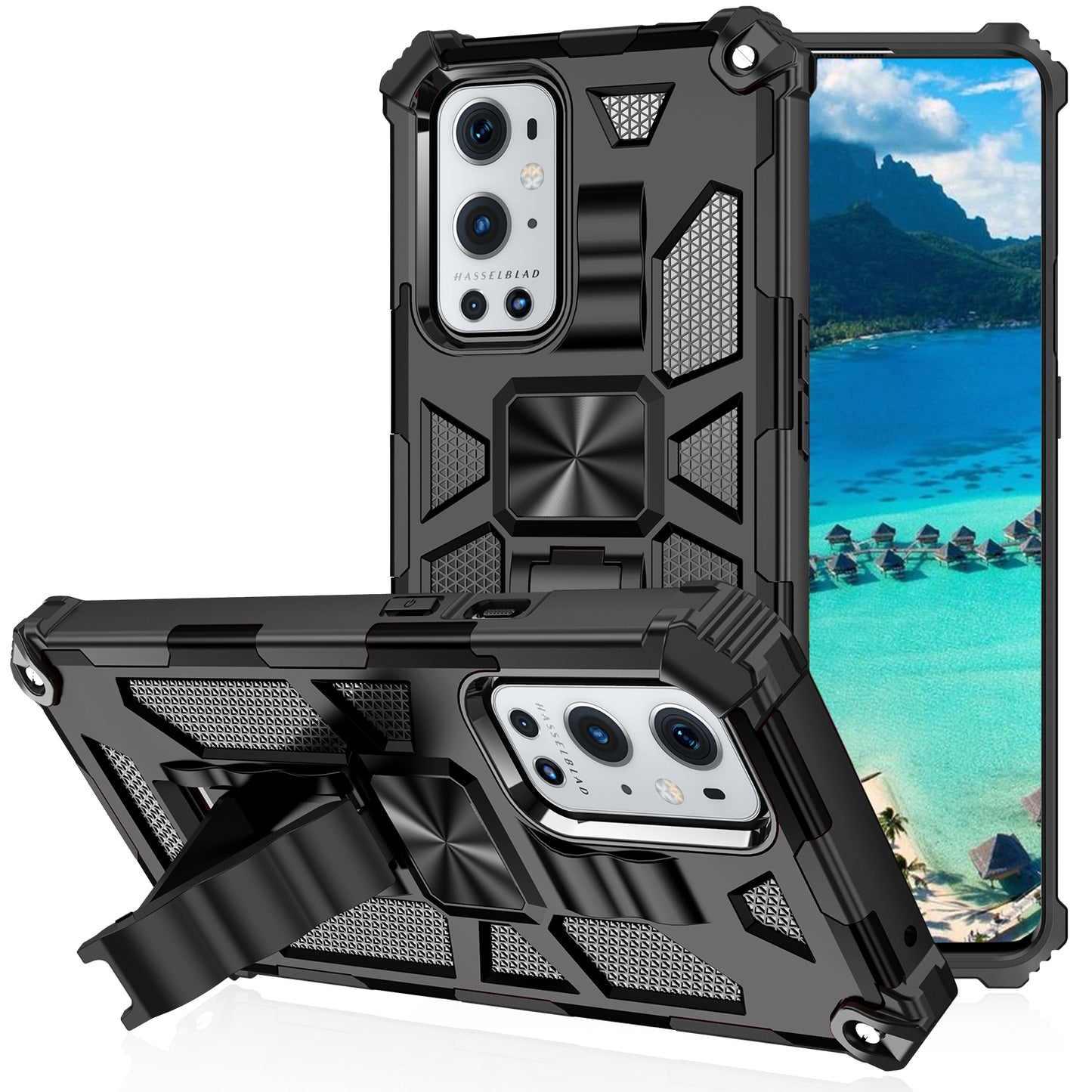 Armor Shockproof Kickstand PC TPU Phone Case with Magnetic Metal Sheet for OnePlus 9 Pro