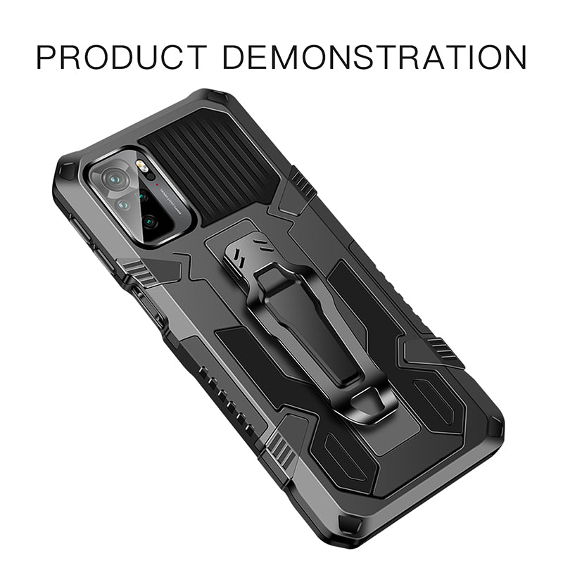 Plastic + TPU + Metal Hybrid Case Anti-Drop Kickstand Phone Cover for Xiaomi Poco M5s 4G / Redmi Note 10 4G / Note 10S 4G