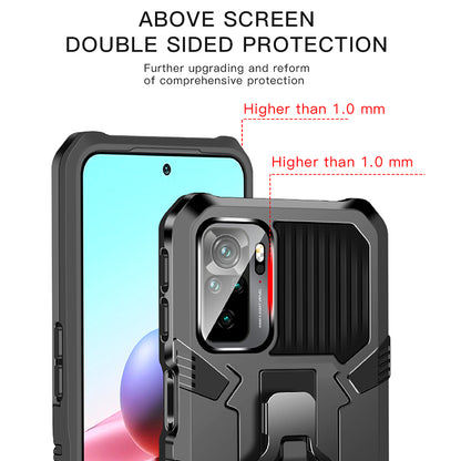 Plastic + TPU + Metal Hybrid Case Anti-Drop Kickstand Phone Cover for Xiaomi Poco M5s 4G / Redmi Note 10 4G / Note 10S 4G