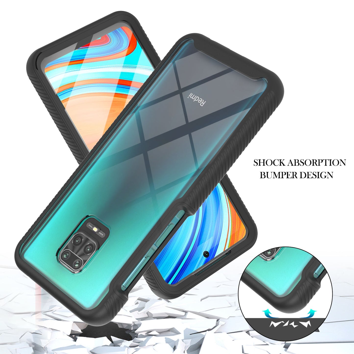 Full-Coverage Protection PC+TPU Protective Case with PET Screen Protector for Xiaomi Redmi Note 9S / Redmi Note 9 Pro / Redmi Note 9 Pro Max