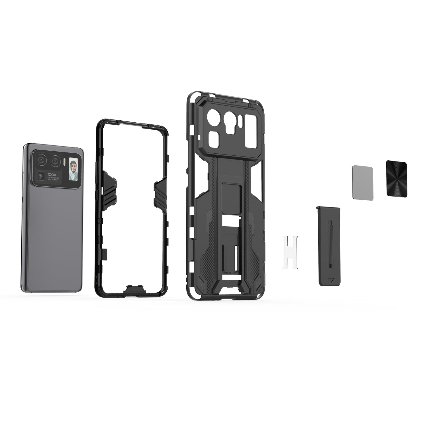 Well-Protected PC + TPU Combo Shockproof Phone Case with Kickstand Design for Xiaomi Mi 11 Ultra