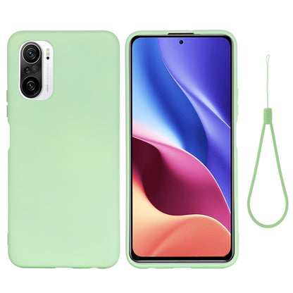 Liquid Silicone Soft Cover Case with Handy Strap for Xiaomi Redmi K40/ K40 Pro/ K40 Pro+/ Poco F3/ Mi 11i