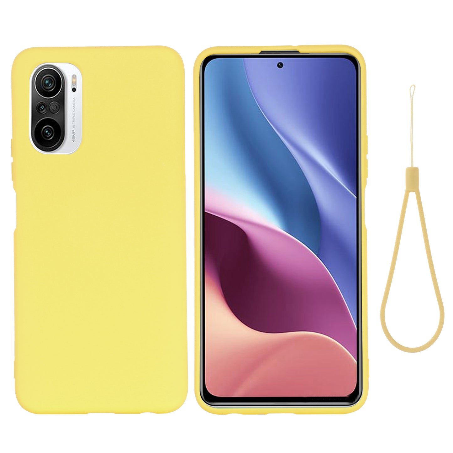 Liquid Silicone Soft Cover Case with Handy Strap for Xiaomi Redmi K40/ K40 Pro/ K40 Pro+/ Poco F3/ Mi 11i