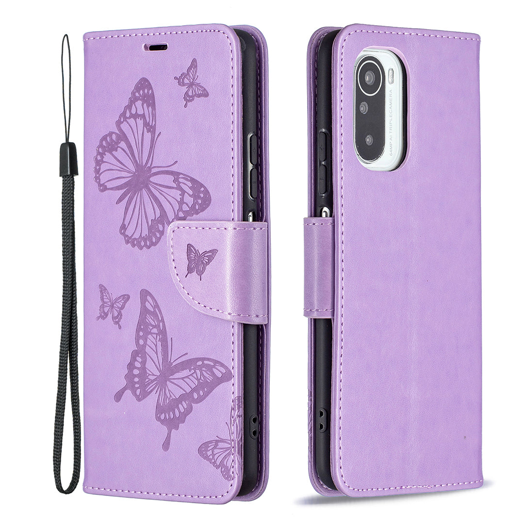 Imprint Butterflies Flower Wallet Stand Leather Case for Xiaomi Mi 11i / Poco F3 / Redmi K40 Pro / Redmi K40 / Redmi K40 Pro+