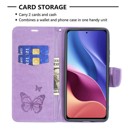Imprint Butterflies Flower Wallet Stand Leather Case for Xiaomi Mi 11i / Poco F3 / Redmi K40 Pro / Redmi K40 / Redmi K40 Pro+