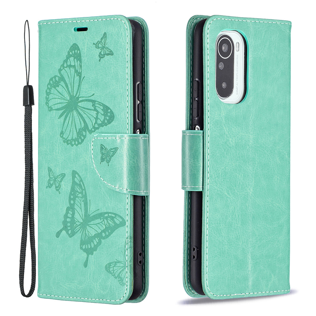 Imprint Butterflies Flower Wallet Stand Leather Case for Xiaomi Mi 11i / Poco F3 / Redmi K40 Pro / Redmi K40 / Redmi K40 Pro+