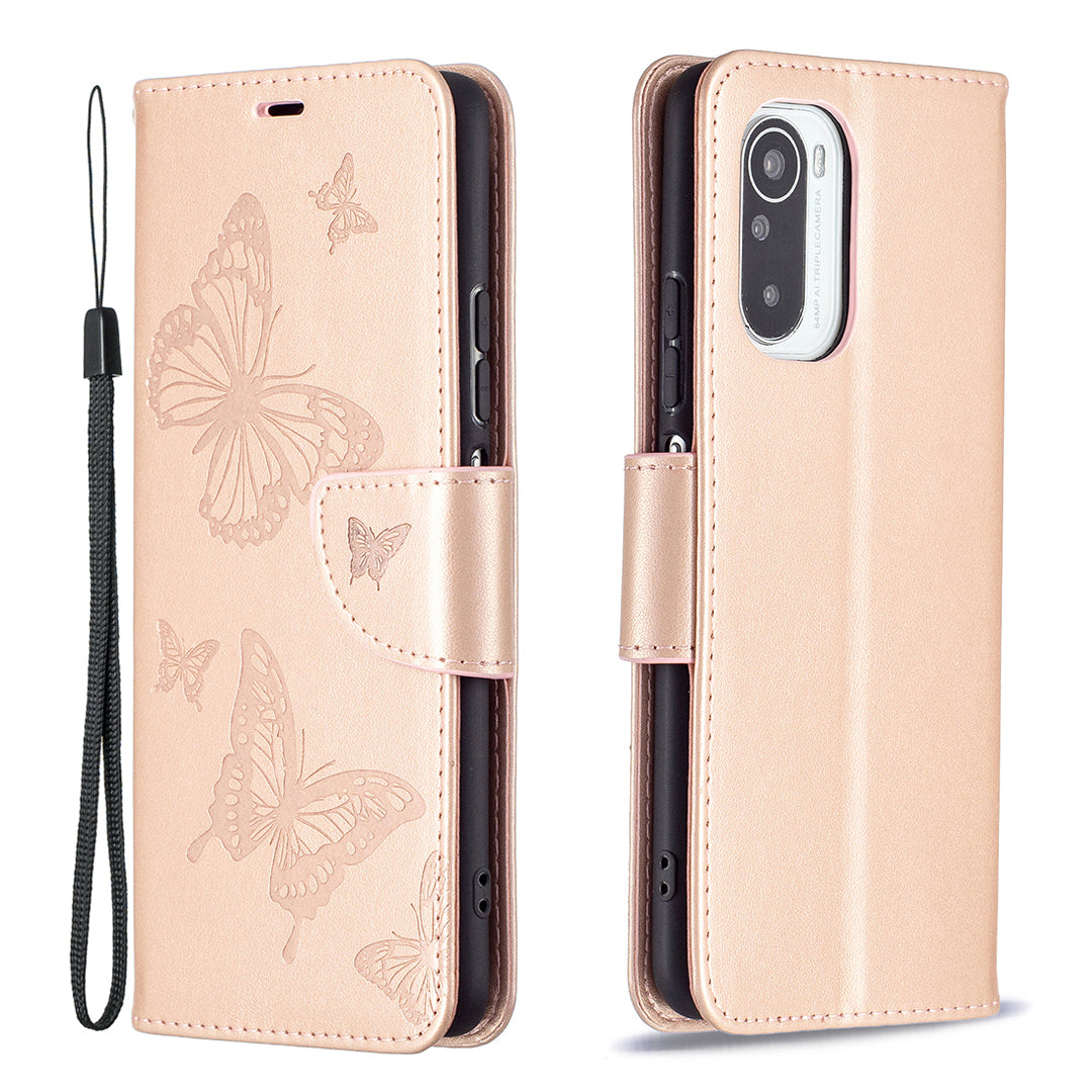 Imprint Butterflies Flower Wallet Stand Leather Case for Xiaomi Mi 11i / Poco F3 / Redmi K40 Pro / Redmi K40 / Redmi K40 Pro+