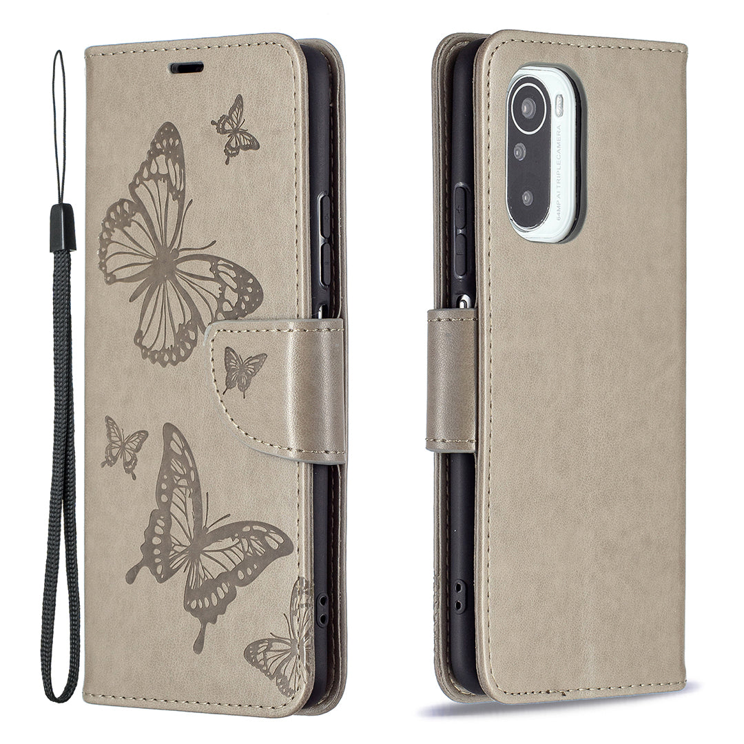 Imprint Butterflies Flower Wallet Stand Leather Case for Xiaomi Mi 11i / Poco F3 / Redmi K40 Pro / Redmi K40 / Redmi K40 Pro+