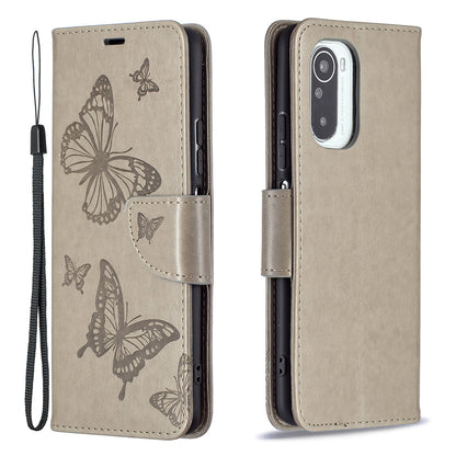Imprint Butterflies Flower Wallet Stand Leather Case for Xiaomi Mi 11i / Poco F3 / Redmi K40 Pro / Redmi K40 / Redmi K40 Pro+