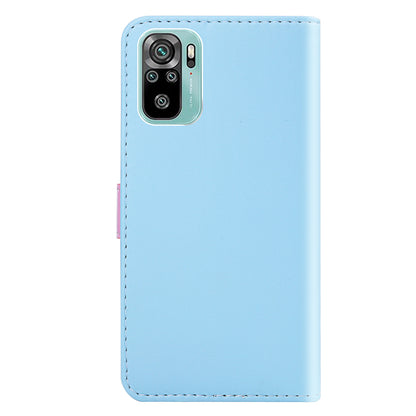 Three-color Splicing Leather Cover Wallet Stand Protective Case for Xiaomi Redmi Note 10 4G / Note 10S / Poco M5s 4G