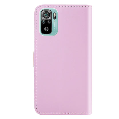 Three-color Splicing Leather Cover Wallet Stand Protective Case for Xiaomi Redmi Note 10 4G / Note 10S / Poco M5s 4G