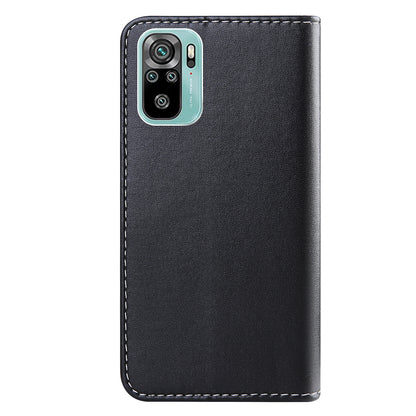 Three-color Splicing Leather Cover Wallet Stand Protective Case for Xiaomi Redmi Note 10 4G / Note 10S / Poco M5s 4G