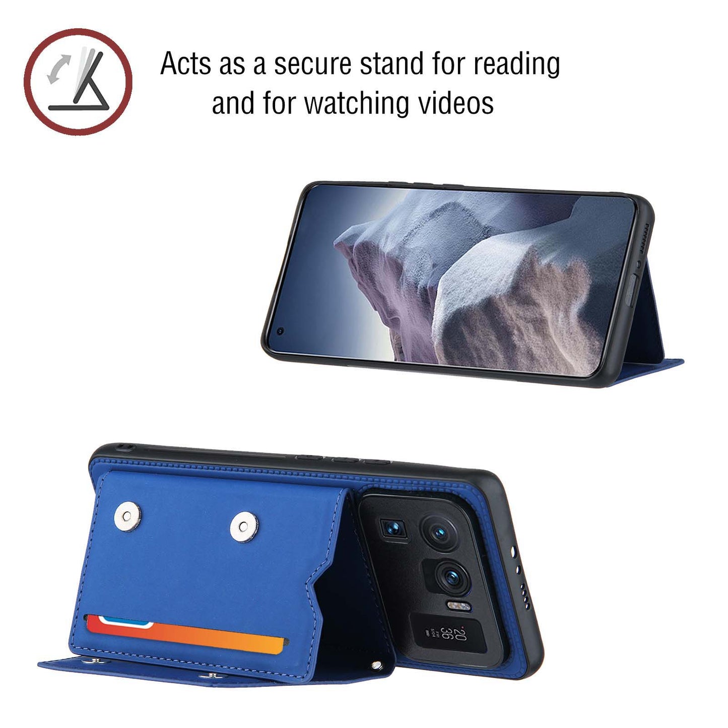Stand Card Holder Rubberized Leather Skin TPU Phone Case for Xiaomi Mi 11 Ultra