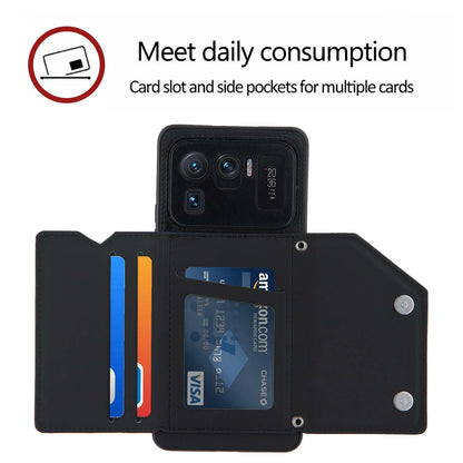 Stand Card Holder Rubberized Leather Skin TPU Phone Case for Xiaomi Mi 11 Ultra